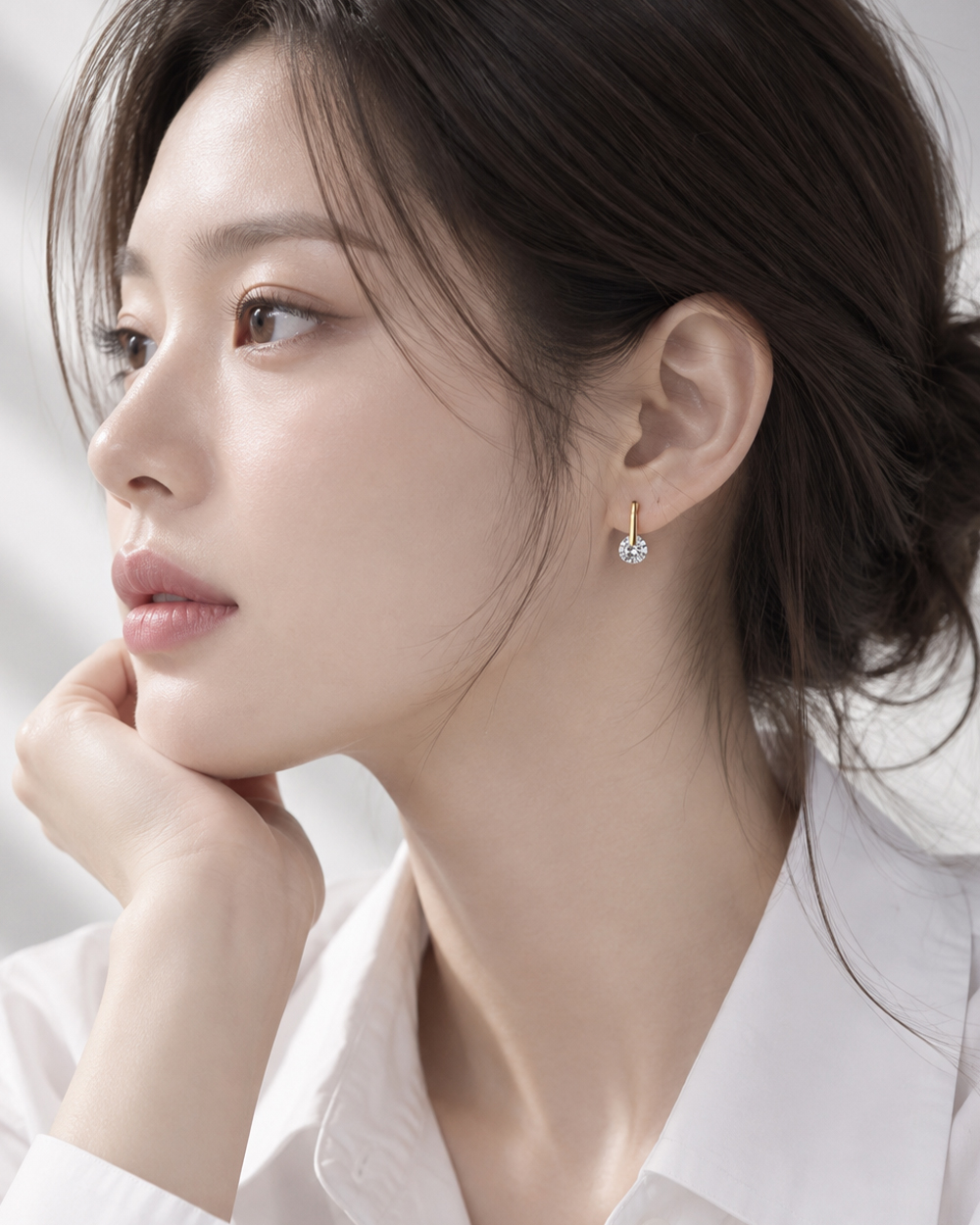 원터치 큐빅 드롭 링 귀걸이 노떼 골드 여자 친구 선물 데일리 미니 하객룩 - 상세 이미지 4