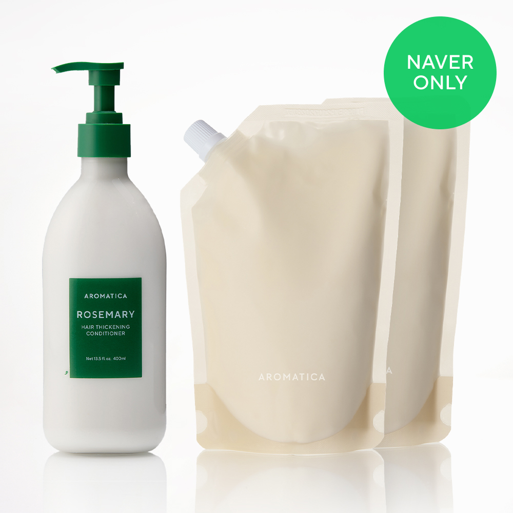 [네이버 단독] 아로마티카 로즈마리 헤어 씨크닝 컨디셔너 400ML + 리필 500MLX2개 세트 (총 1400ML) 헤어 퍼퓸 린스 트리트먼트 - 상품 이미지