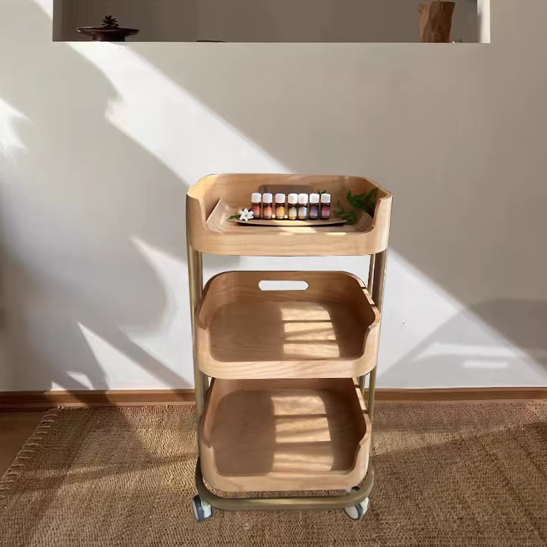 우드웨건 빈티지 서빙 주방카트 원목 이동식 나무 랙 진갈색 40x50x86.5cm - 상세 이미지 3