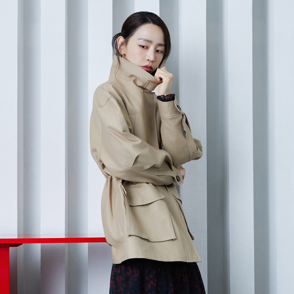 더엣지 26FW 퍼널넥 하프 트렌치 - 메인 이미지