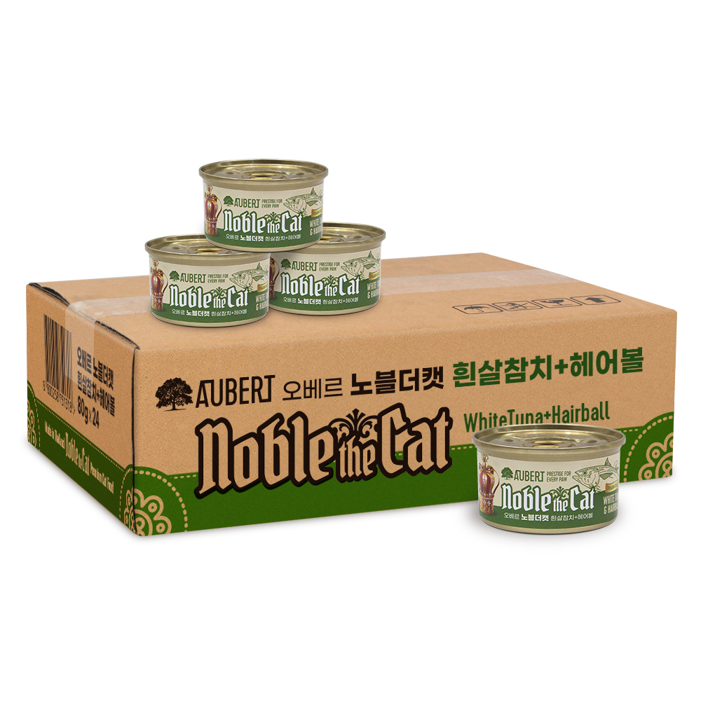 오베르 더노블캣 프리미엄 고양이캔 흰살참치+헤어볼, 80g, 24개 - 상품 이미지