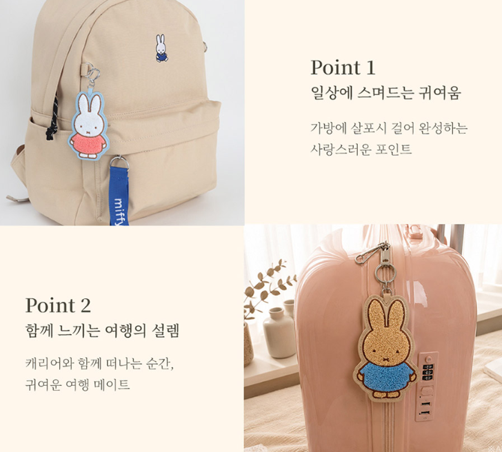 미피 캐릭터 인형 캐리어 러기지 네임택 키링 키홀더 여행가방 이름표 가방고리 블루 - 상세 이미지 3