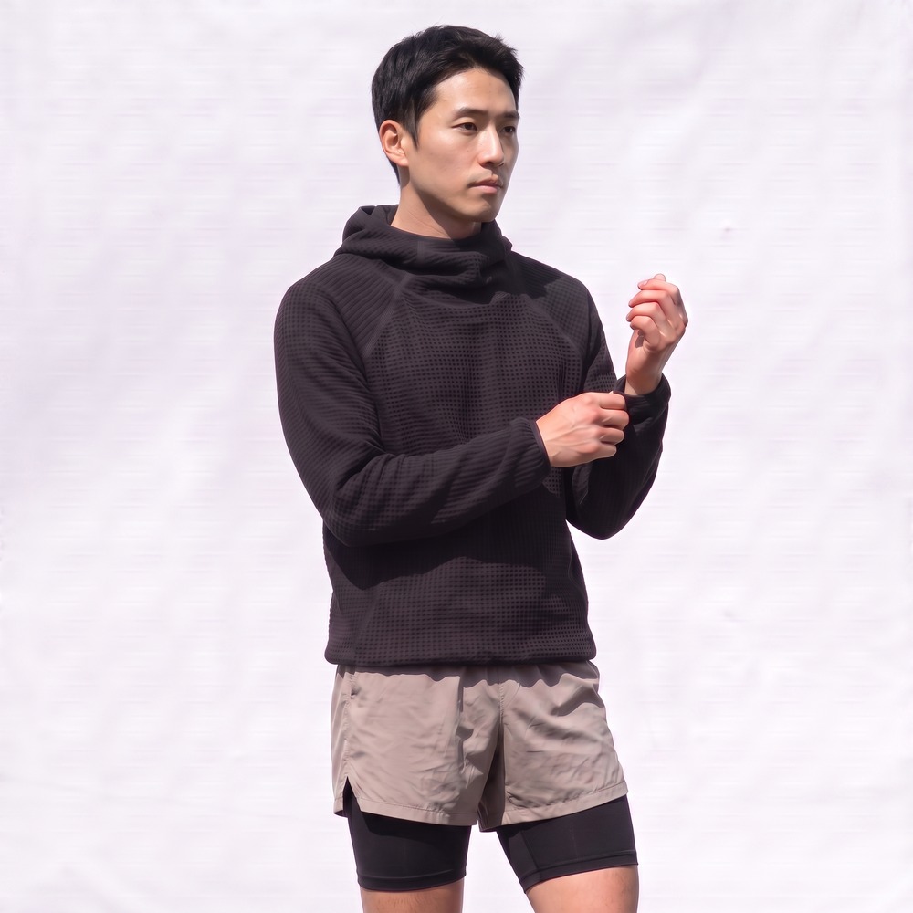 써모라이트 와플 후디 등산 백패킹 미드레이어 바라클라바 후드 블랙, M - 상품 이미지