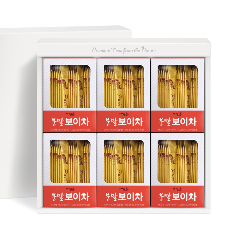 차예마을 바로녹는 운남성 보이차 추출 분말 가루 스틱 15g, 6개 - 상품 이미지