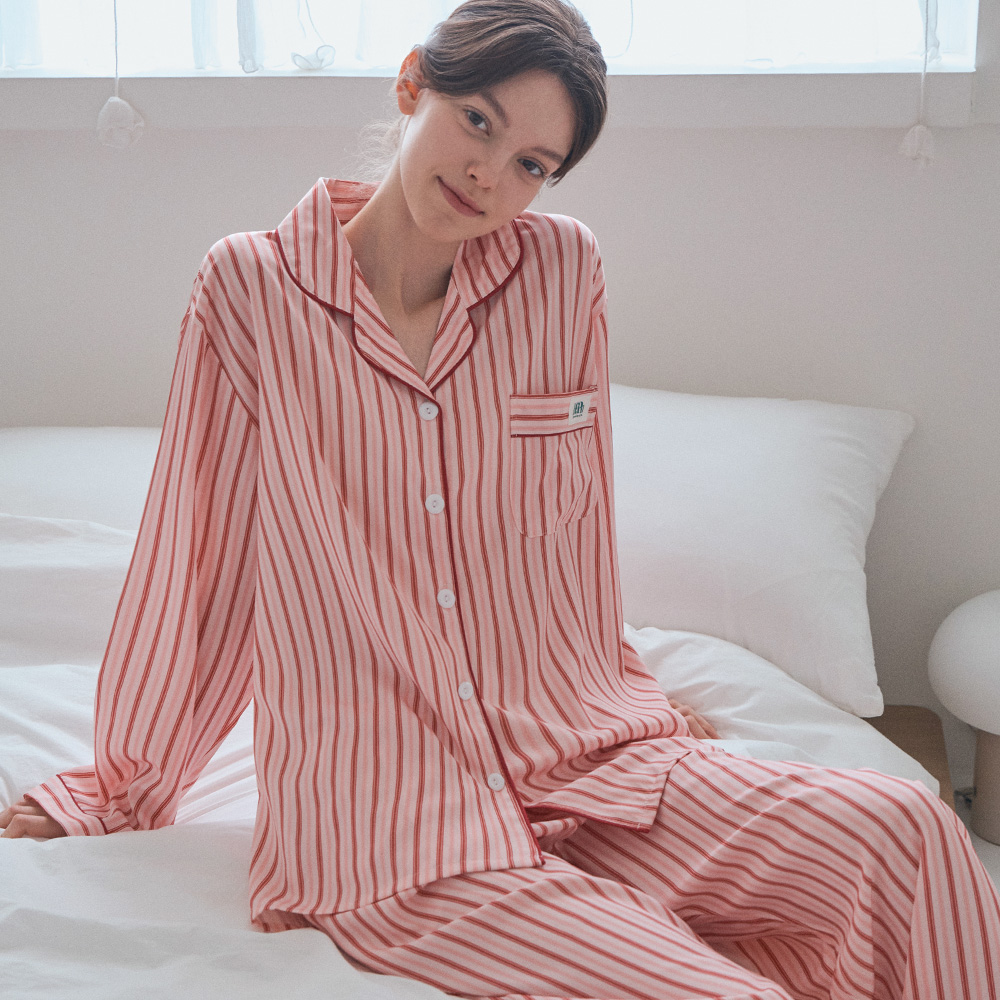 [하이픈] 키스미 실크핏 남녀공용 긴팔 파자마 잠옷 세트 이미지 7