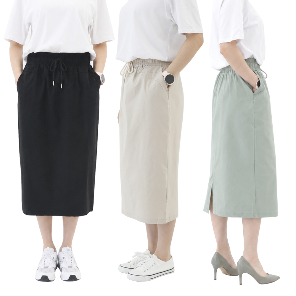 1+1 편안한 봄 가을 캐주얼 7부 사방스판 밴딩 스커트 빅사이즈 치마 - 상품 이미지