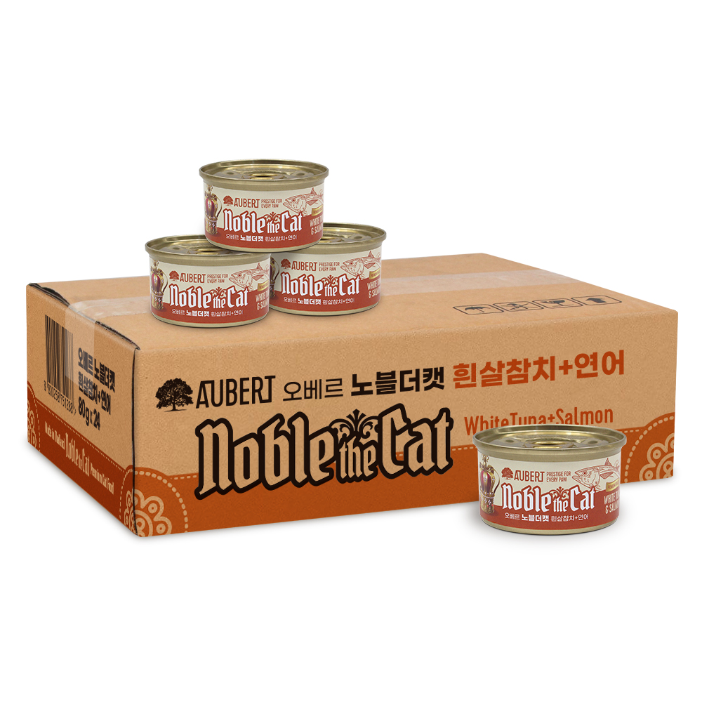 오베르 더노블캣 프리미엄 고양이캔 흰살참치+연어, 80g, 24개 - 상품 이미지