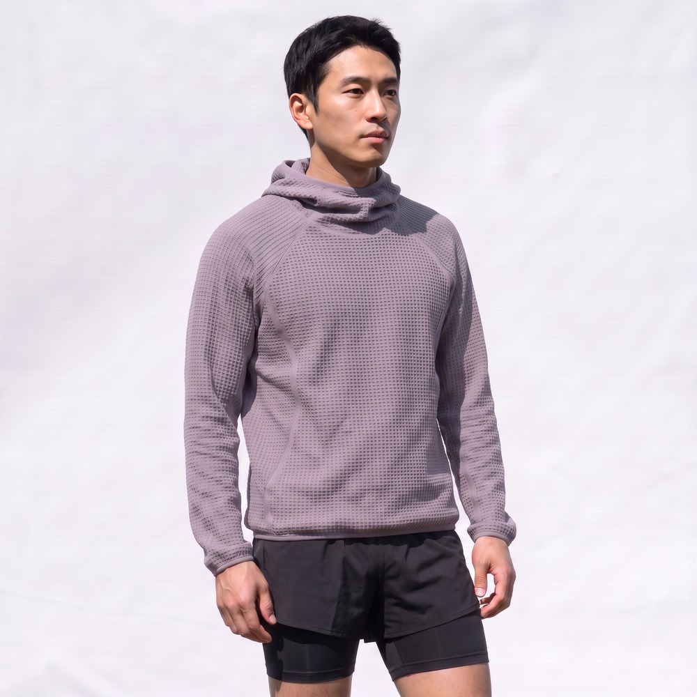 써모라이트 와플 후디 등산 백패킹 미드레이어 바라클라바 후드 그레이 퍼플, L - 상품 이미지