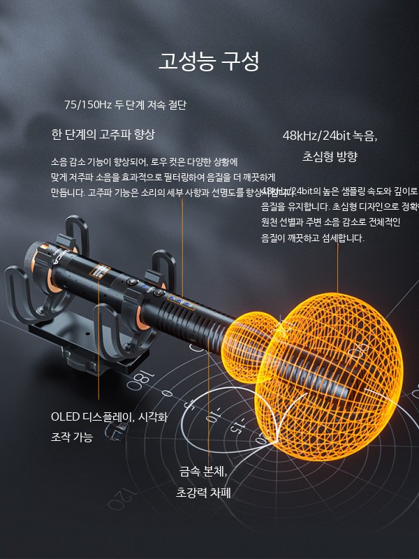 무선 지향성 샷건 마이크 스마트폰 카메라 촬영용 소음 감소 방송 영상 제작 장비 다기능 무선 총형 마이크 - 상세 이미지 4