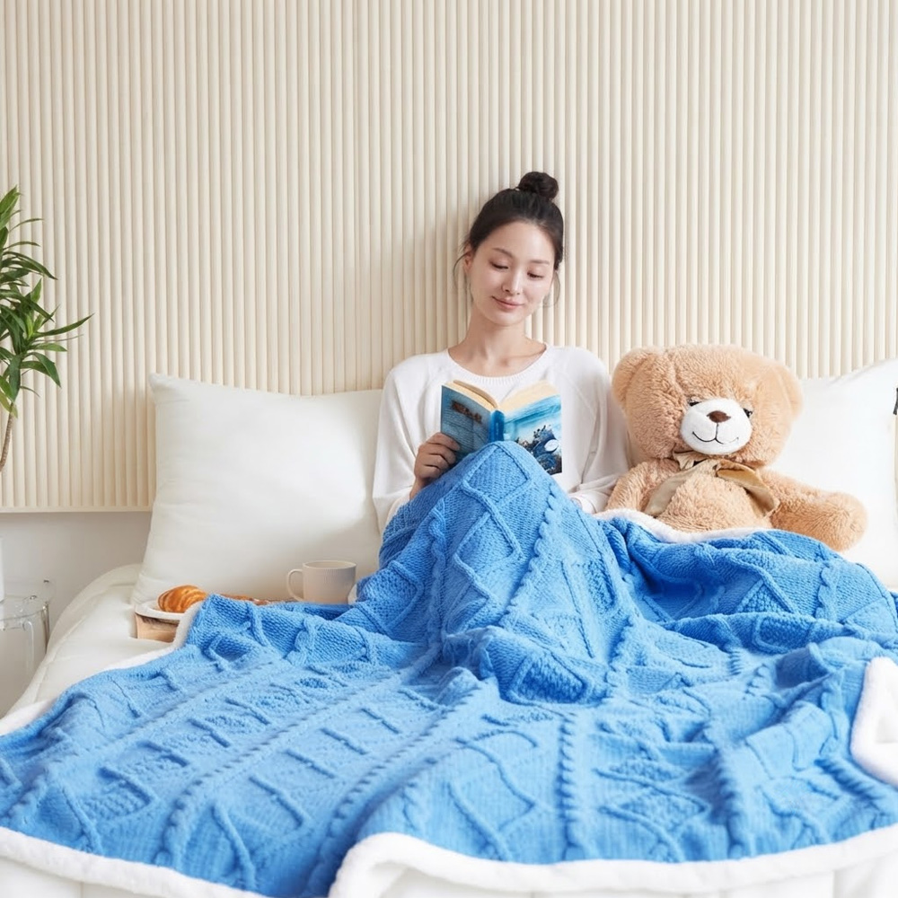 더보드라 니트블랭킷 꽈배기패턴 극세사양털담요 클라우드댄서 쇼파담요 인테리어 - 상품 이미지