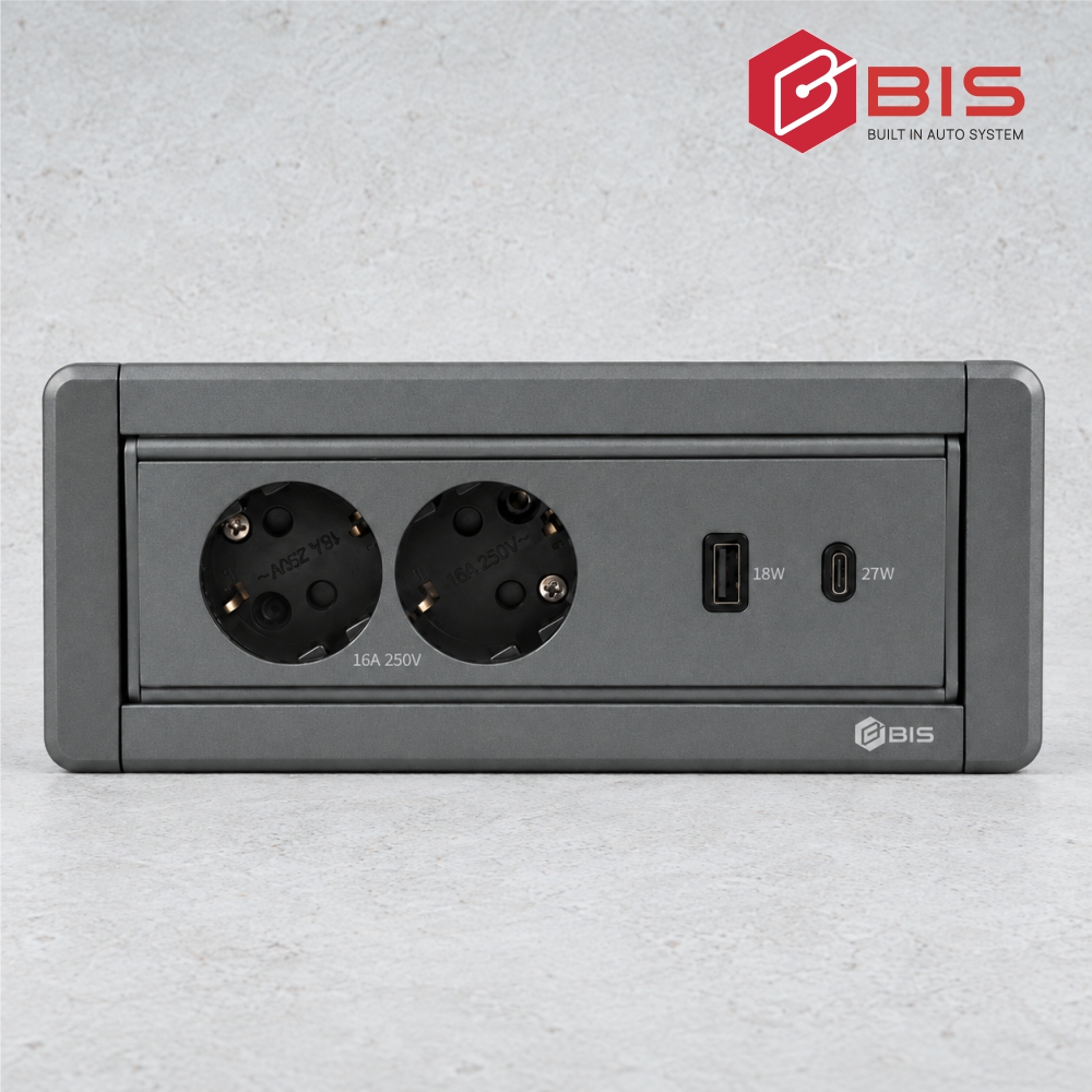 BIS 빌트인콘센트 BID-N202M 다크그레이 2구 USB 초고속충전 가구 식탁 매립 - 상품 이미지