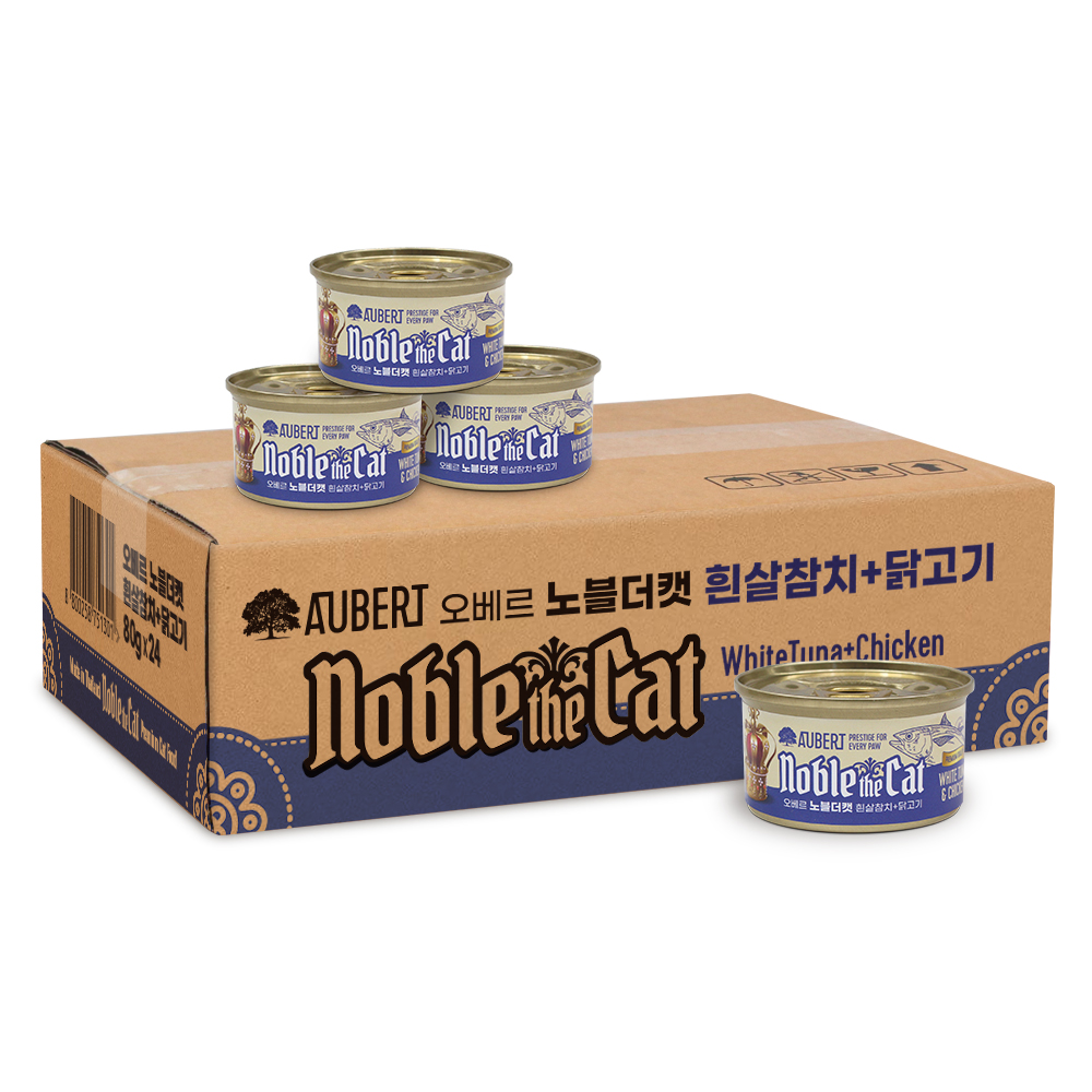 오베르 더노블캣 프리미엄 고양이캔 흰살참치+닭고기, 80g, 24개 - 상품 이미지