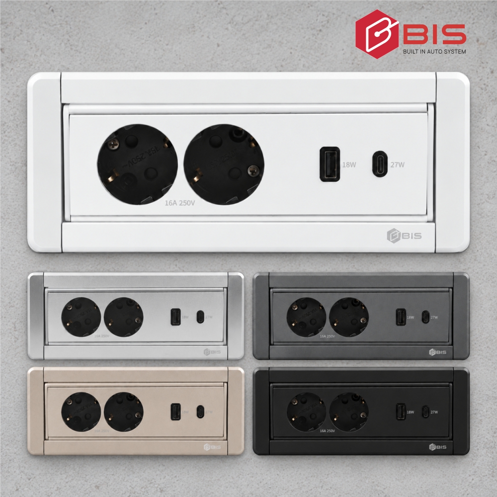 BIS 빌트인콘센트 BID-N202M 화이트 2구 USB 초고속충전 가구 식탁 책상 매립 - 상품 이미지