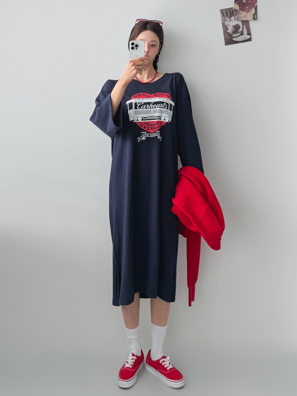 가을원피스 키작녀 빅사이즈 데일리룩 홈 편한 7부 긴팔 롱원피스 - 상세 이미지 3