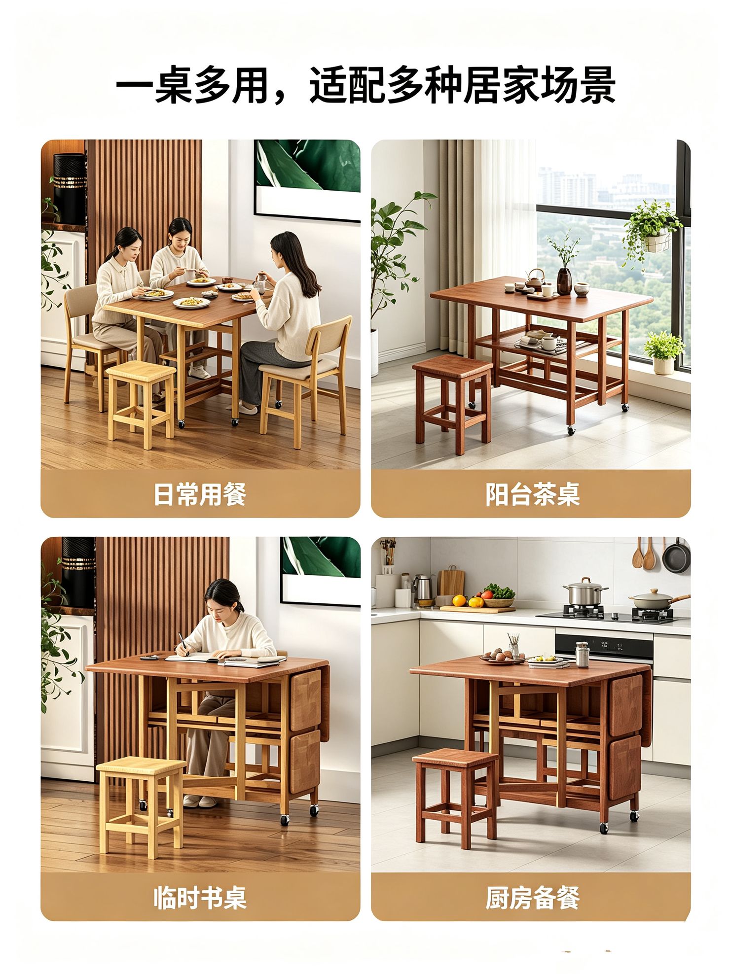 공간 활용 테이블 대기실 작은 접이식 사각 원목 책상 디자인 월넛 - 상세 이미지 5