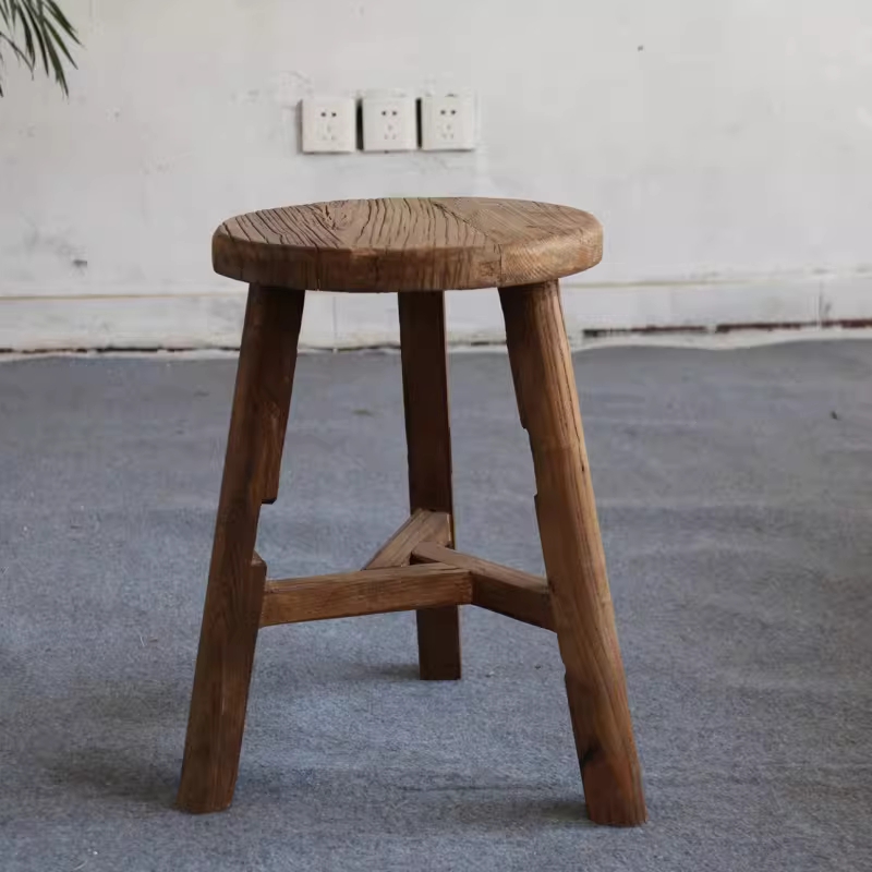 빈티지 고재 스툴 받침대 원형 현관 레트로 원목 우드 직경 25cm x 높이 28cm - 상세 이미지 4