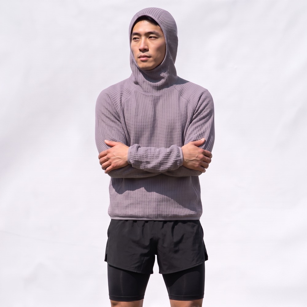 써모라이트 와플 후디 등산 백패킹 미드레이어 바라클라바 후드 그레이 퍼플, L - 상세 이미지 2