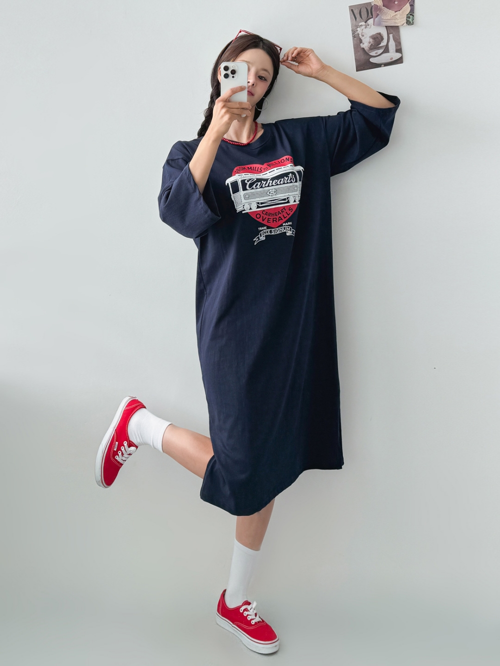 가을원피스 키작녀 빅사이즈 데일리룩 홈 편한 7부 긴팔 롱원피스 - 상세 이미지 4