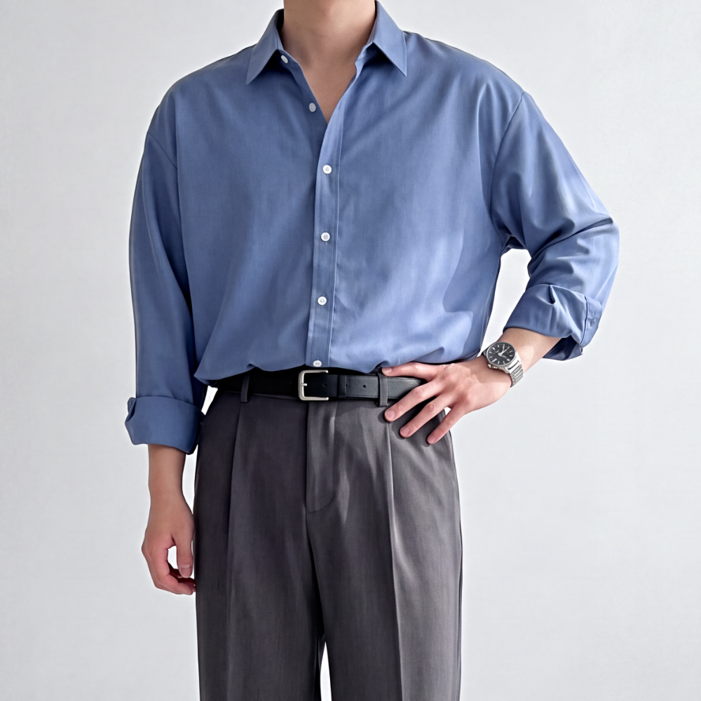 옥스포드셔츠 남성와이셔츠 남자링클프리셔츠 오버핏남방 - 상품 이미지