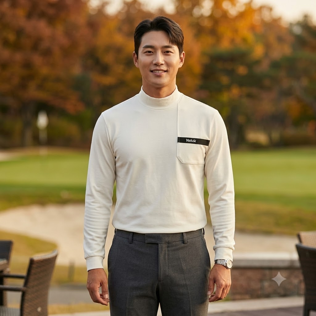 볼빅 남자 가을 골프웨어룩 스판 모크넥 필드룩 소매시보리 골프 터틀넥 티셔츠 - 상품 이미지