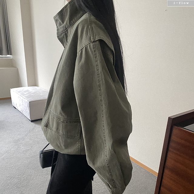 휴더 하이넥 루즈핏 피그먼트 야상 점퍼 2col 봄 가을 스트링 오버핏 박시 제이플로우 상품 이미지