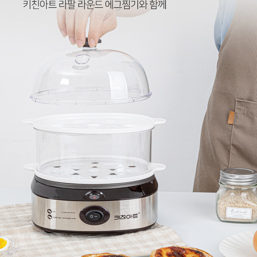 간편조리간편식에그찜기 스팀요리반숙완숙계란삶기 원터치전자레인지용계란찜기 2단 14구 이미지 6