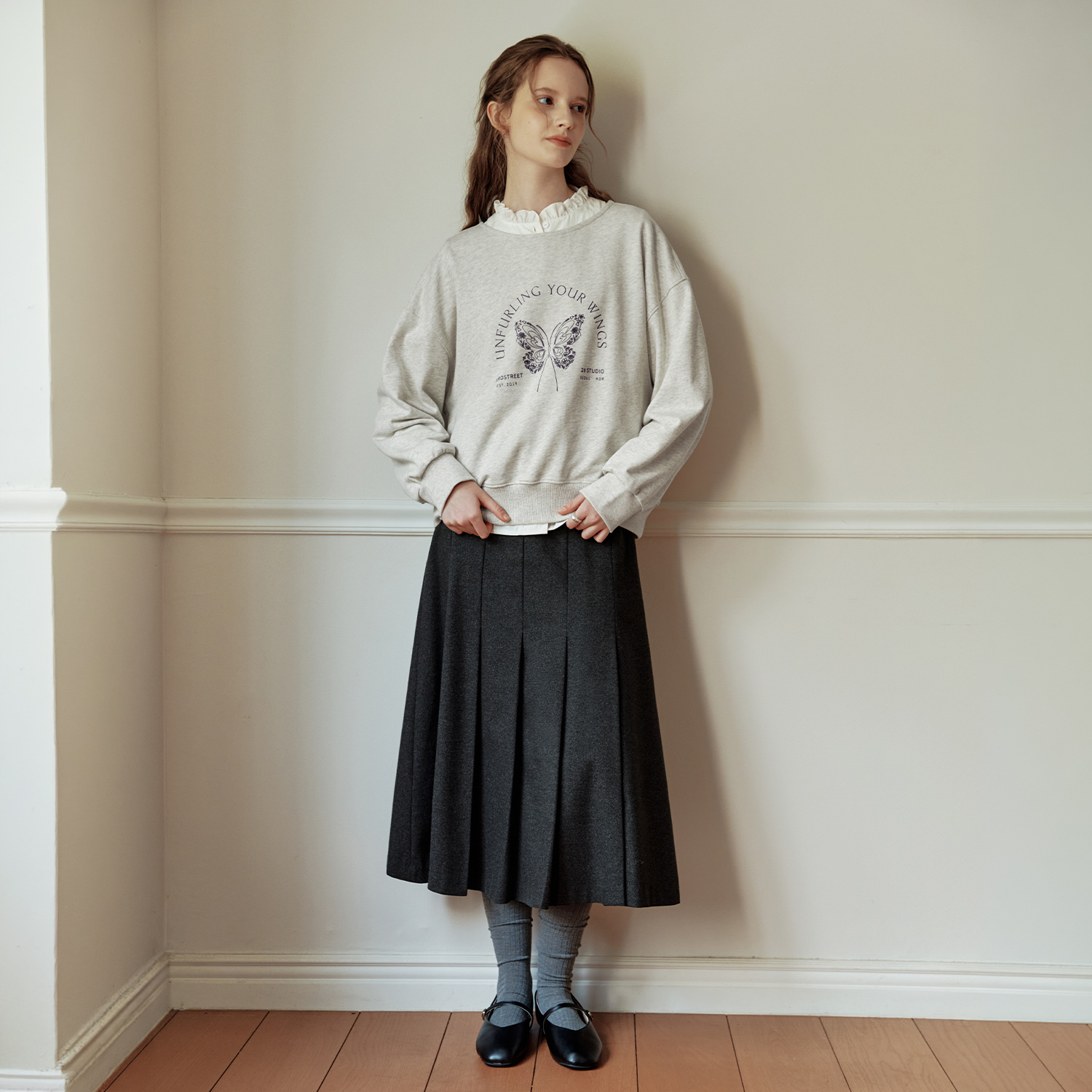 [제로스트릿]체르니 플리츠 스커트 CHERNI PLEATED SKIRT / CHARCOAL - 상세 이미지 3