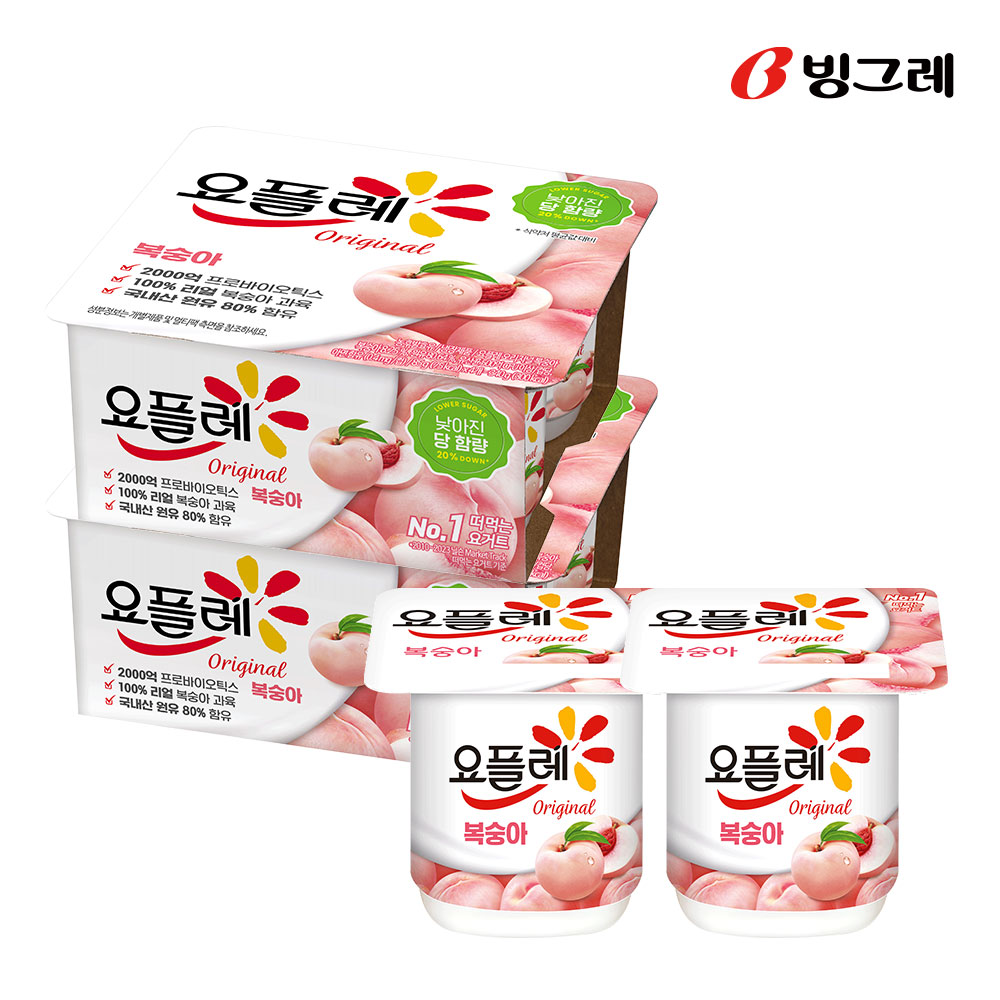 빙그레 요플레 오리지널 복숭아, 85g, 8개 - 상품 이미지