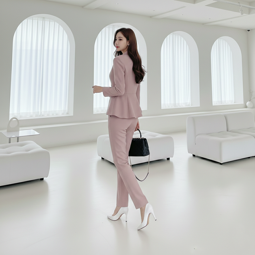 봄 가을 여성 스판 바지정장세트 페플럼자켓 슬랙스 투피스 셋업수트 출근룩 77가능