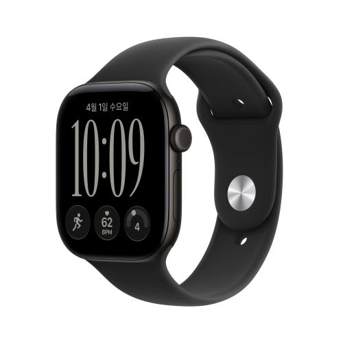 애플워치 12 GPS 46mm 블랙 알루미늄, 블랙 스포츠 밴드