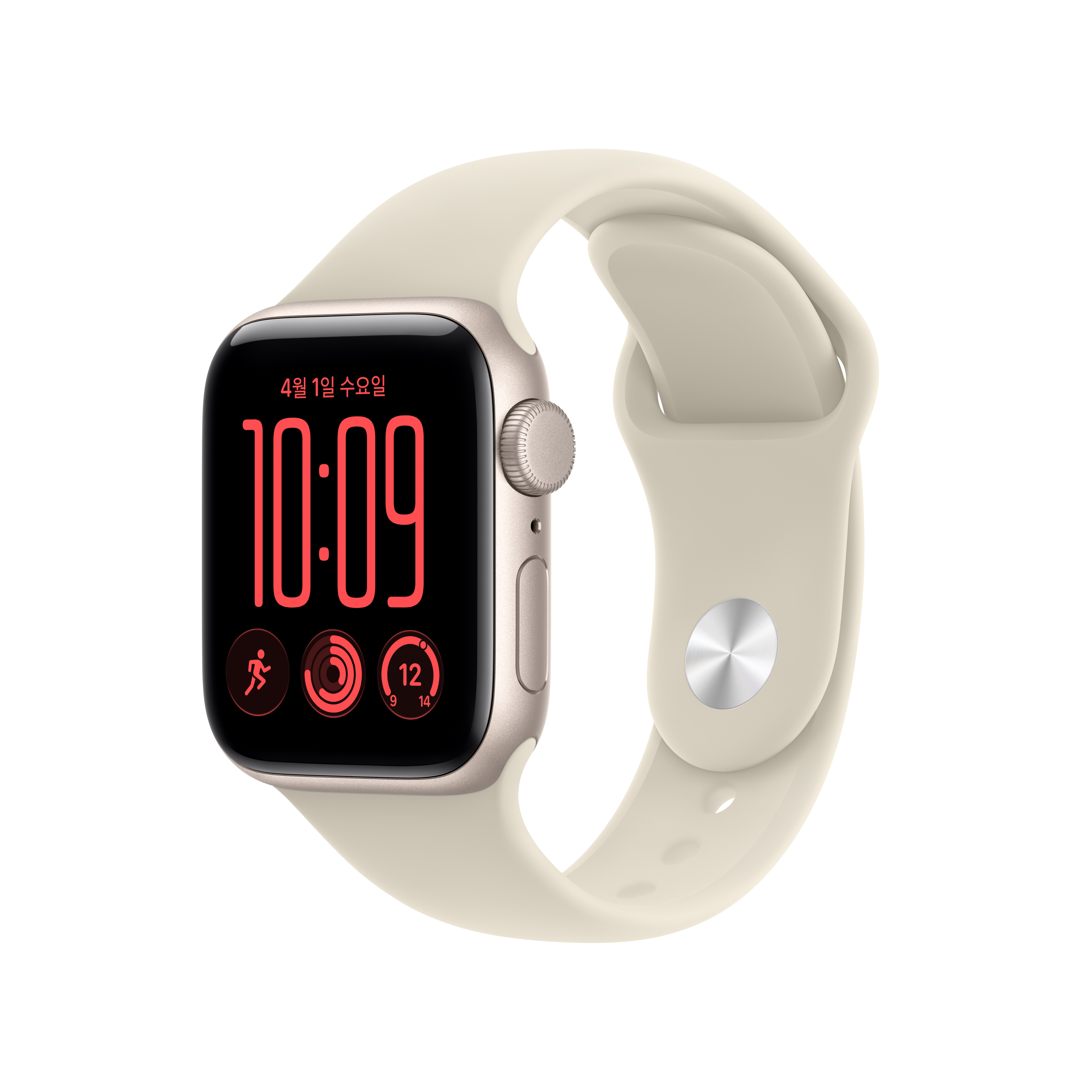 애플워치 SE 3 GPS 40mm 스타라이트 알루미늄, 샌드 스포츠 밴드 (M/L) MJKW4KH/A - 상품 이미지