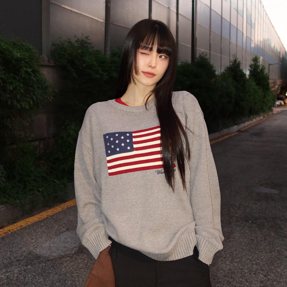 후아유 남녀공용 USA 아메리칸 플래그 니트 풀오버 WHKAG4924U 가격 비교 WHO.A.U 스토어 후아유 남녀공용 USA 아메리칸 플래그 니트 풀오버 WHKAG4924U