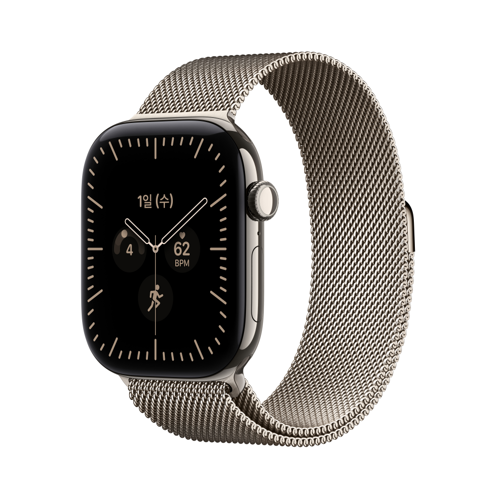 공식 애플워치 12 셀룰러 46mm 내추럴 티타늄, 내추럴 밀레니즈 루프 (S/M) MJGP4KH/A - 상품 이미지