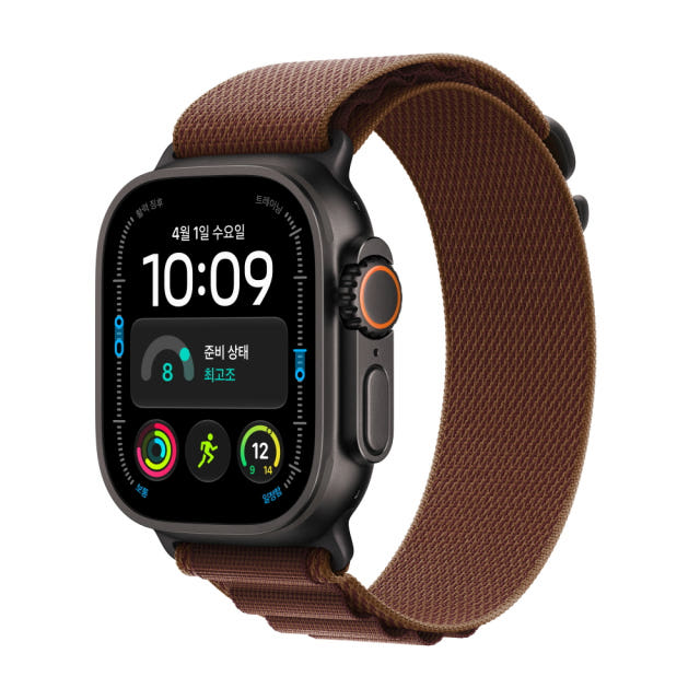 애플 애플워치 울트라 4 셀룰러 블랙 티타늄, 49mm, 버건디 알파인 루프(S)
