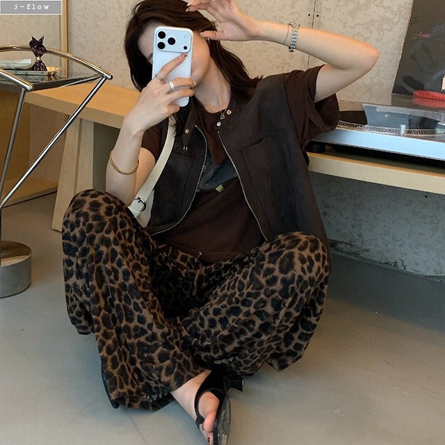 워링 호피 레오파드 밴딩 와이드 팬츠 1col 가을 봄 벨벳 부드러운 데일리 제이플로우 이미지 6