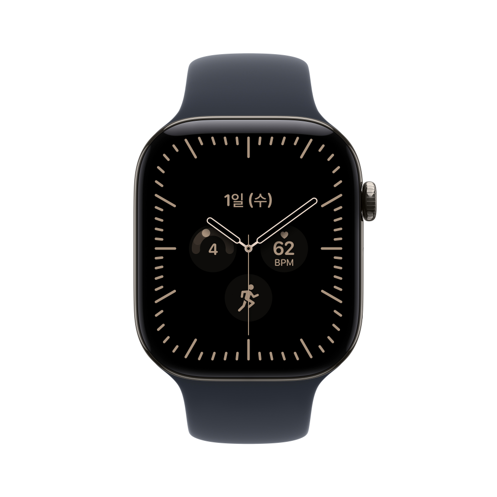 (2차 예약) 공식 애플워치 12 셀룰러 46mm 내추럴 티타늄, 네이비 블루 스포츠 밴드 (M/L) MJGN4KH/A - 상세 이미지 2