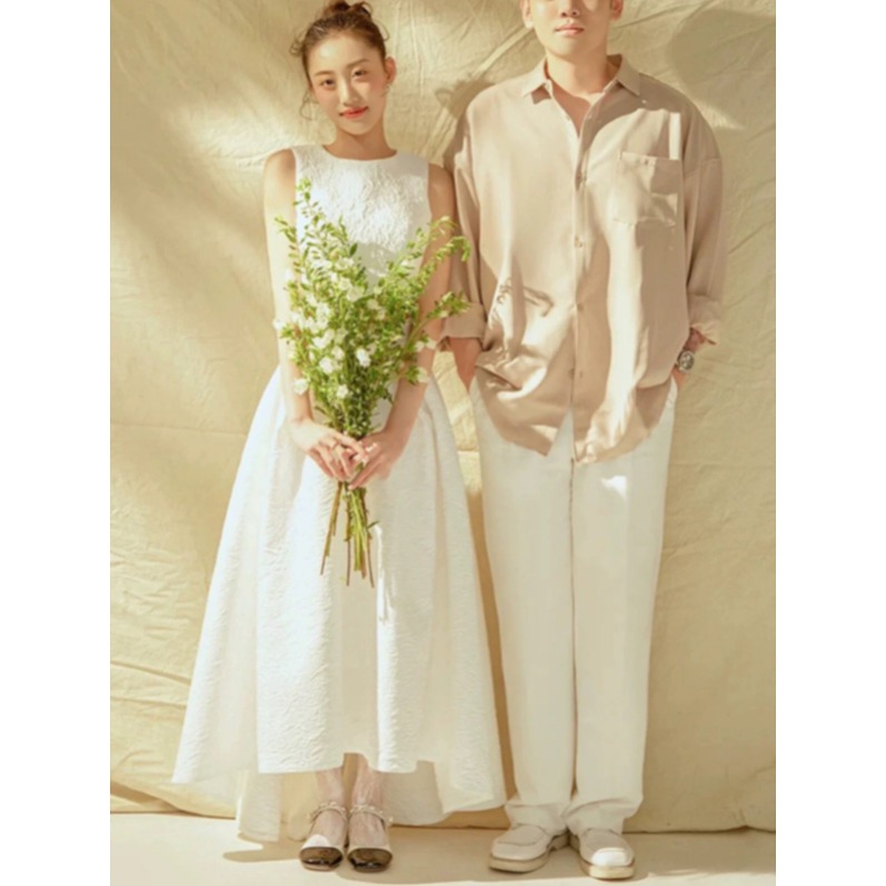 웨딩 스냅 드레스 스몰웨딩 리마인드 투피스 자카드 피로연 약혼 연회 화이트 XS - 상세 이미지 2