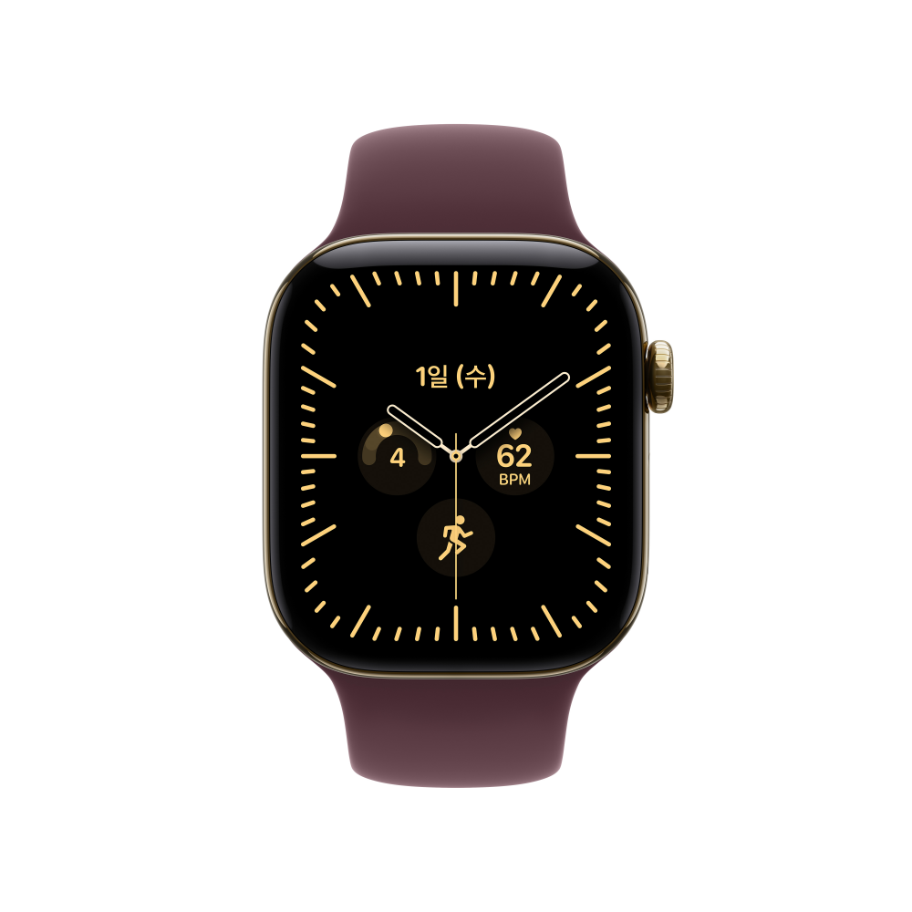 (1차 예약) 공식 애플워치 12 셀룰러 42mm 래디언트 골드 티타늄, 버건디 스포츠 밴드 (S/M) MJGJ4KH/A - 상세 이미지 2