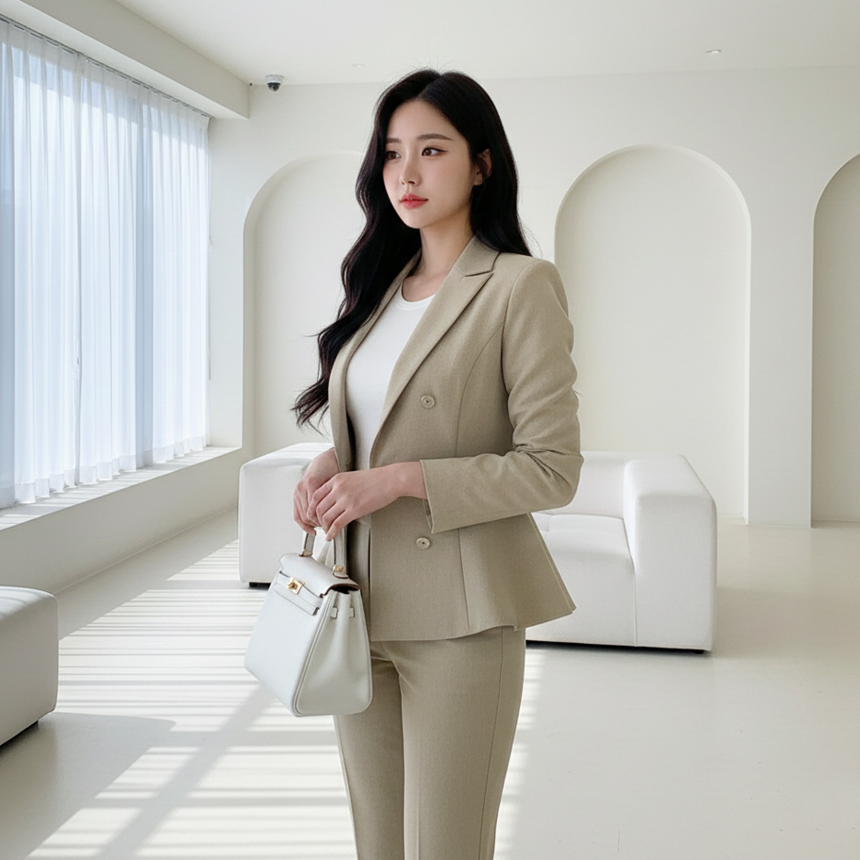 봄 가을 여성 스판 바지정장세트 페플럼자켓 슬랙스 투피스 셋업수트 출근룩 77가능