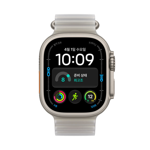 애플 애플워치 울트라 4 셀룰러 내추럴 티타늄, 49mm, 트렌스루센트 그레이 오션 밴드