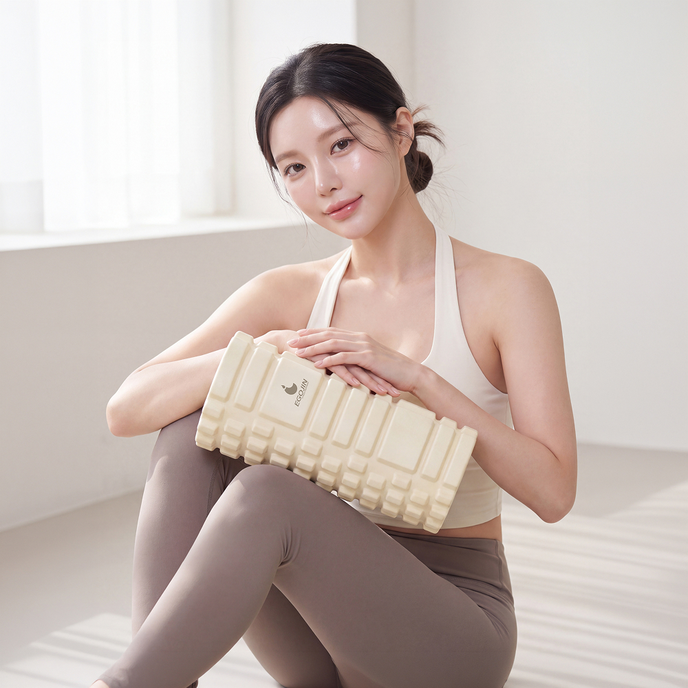 이고진 폼롤러 파워 근육마사지 돌기형 33cm 베이지 미니 하드 홈트 종아리 스트레칭 - 상세 이미지 4