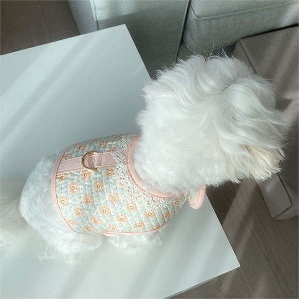 꽃무늬 강아지 산책복 레이스 강아지 조끼 의류 산책 베스트 가을 - 상품 이미지
