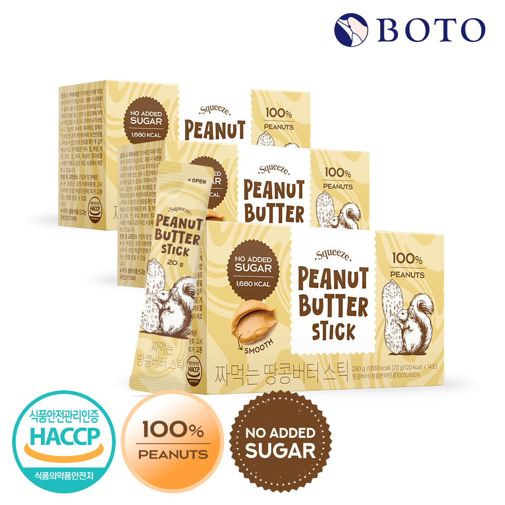 보뚜 100% 짜먹는 땅콩버터 스틱 20g, 14포, 3개 상품 이미지