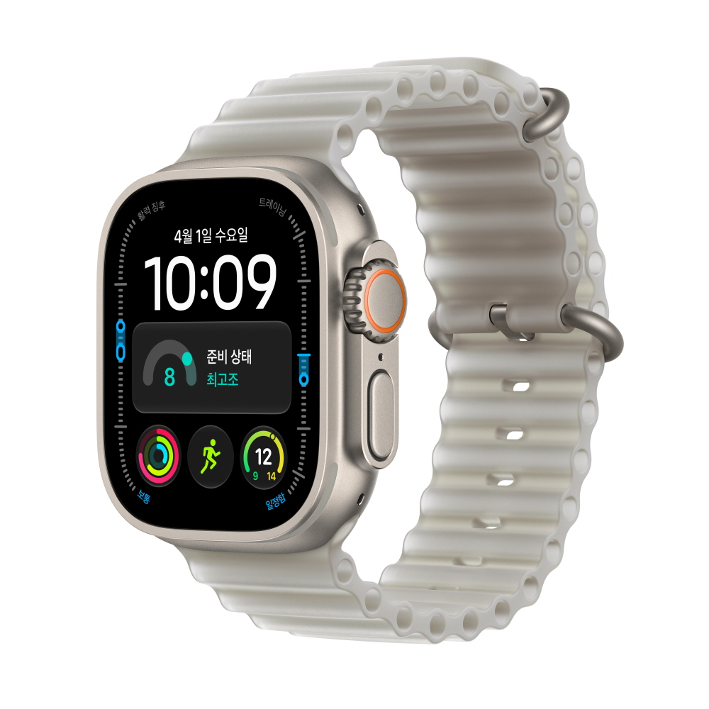 (1차 예약) 애플워치 울트라 4 셀룰러 내추럴 티타늄, 49mm, 트렌스루센트 그레이 오션 밴드 - 상품 이미지