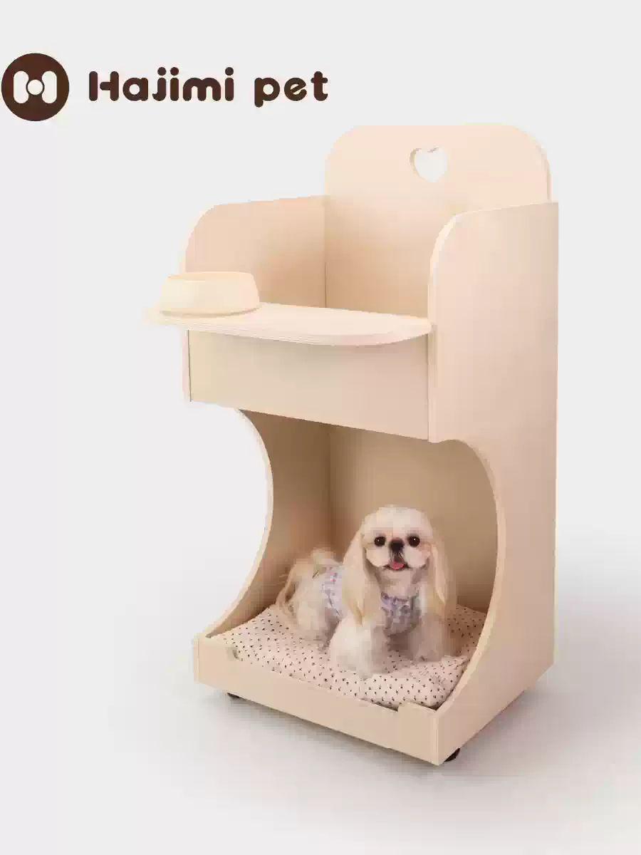 강아지 식탁의자 펫체어 반려동물 이동식 원목 식탁 호두나무 색상 - 상세 이미지 4
