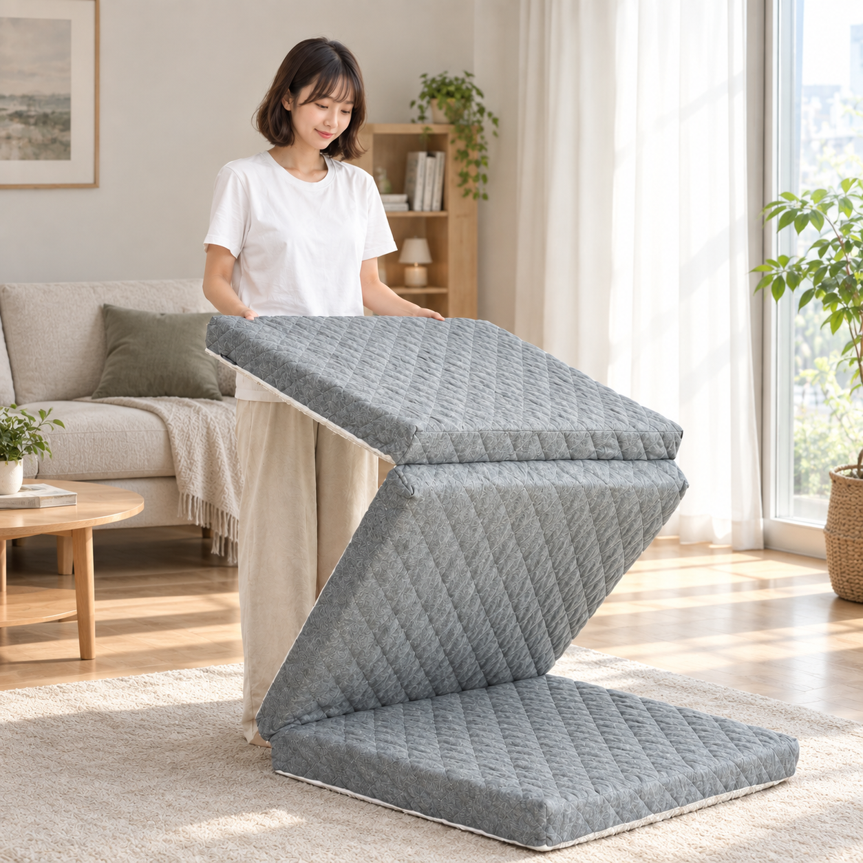 잠스쿨 3단 접이식 매트리스 단단한 정착 토퍼 허리에좋은 침대 바닥 매트 7cm MS - 상품 이미지