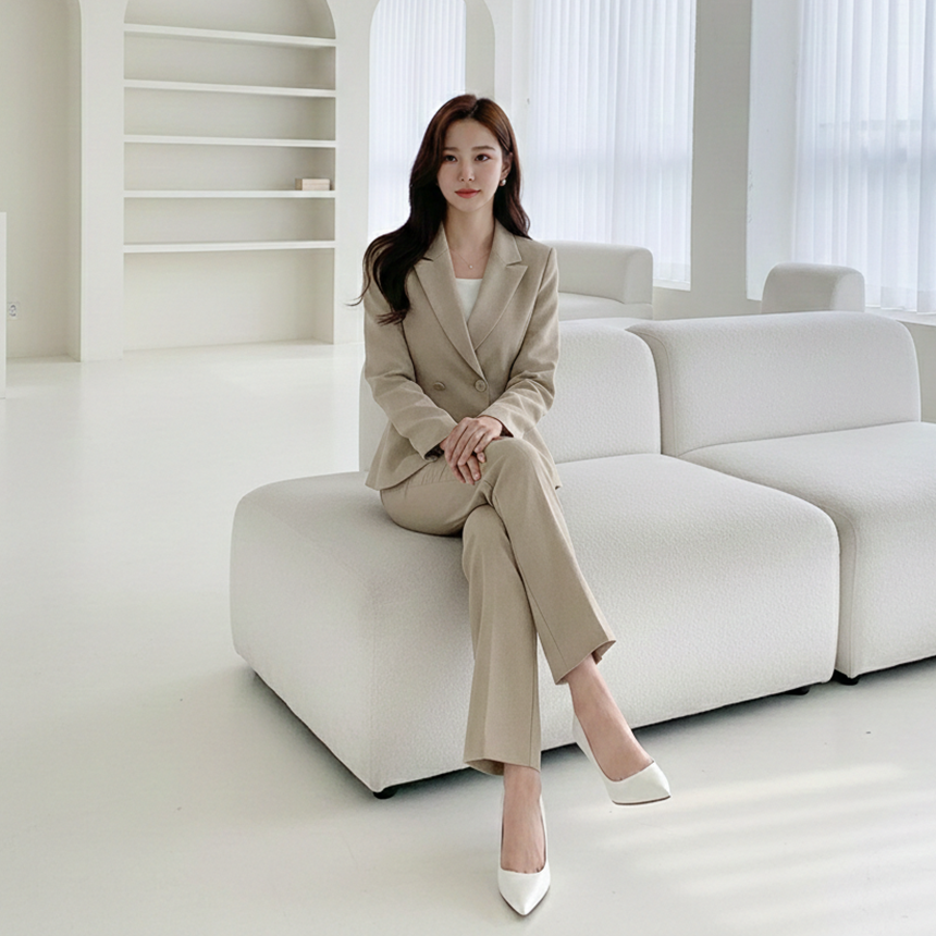 봄 가을 여성 스판 바지정장세트 페플럼자켓 슬랙스 투피스 셋업수트 출근룩 77가능