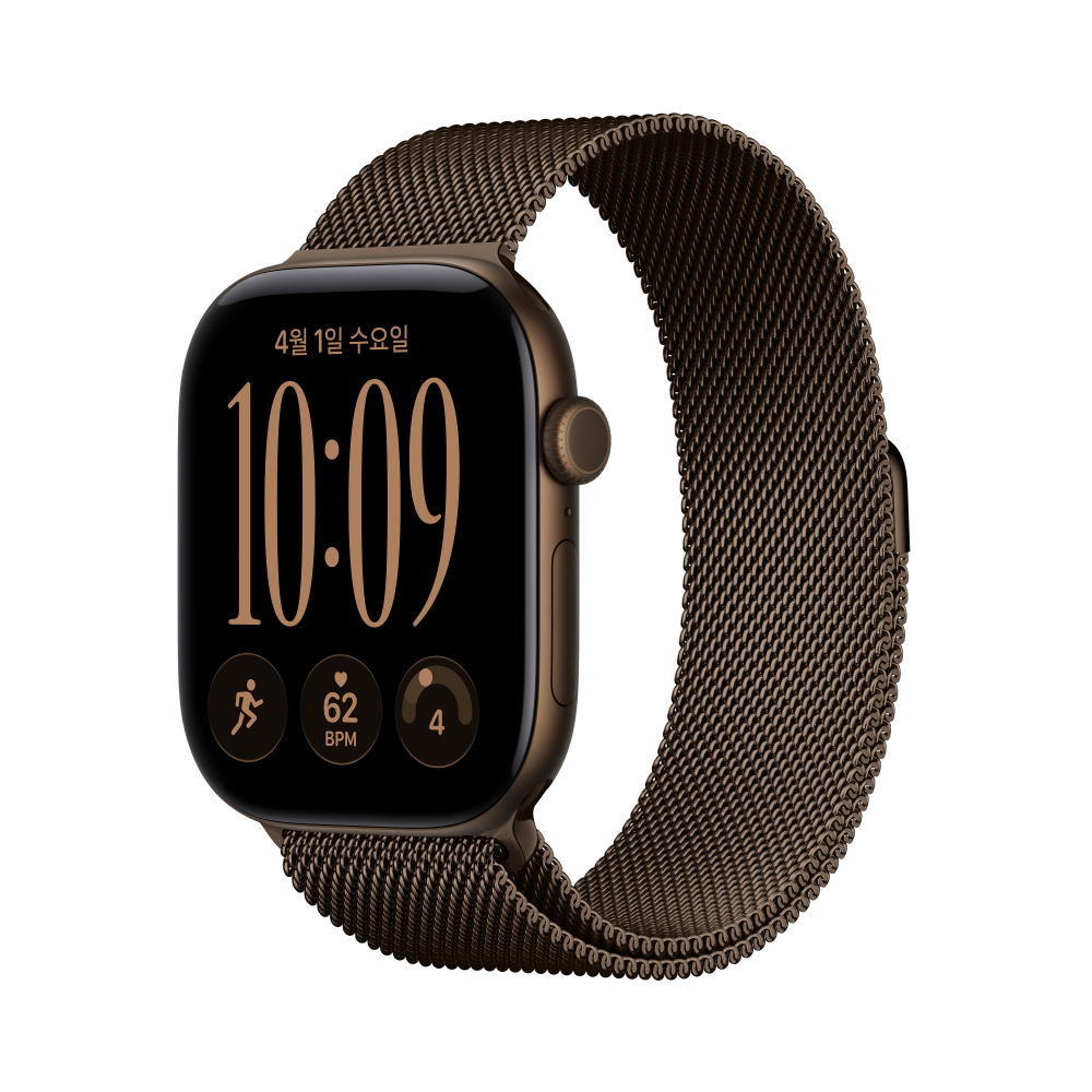 (1차 예약) 공식 애플워치 12 셀룰러 46mm 다크 브론즈 알루미늄, 다크 브론즈 밀레니즈 루프 (S/M) MKDF4KH/A - 상품 이미지