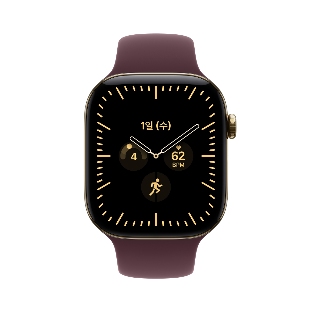 (1차 예약) 공식 애플워치 12 셀룰러 46mm 래디언트 골드 티타늄, 버건디 스포츠 밴드 (M/L) MJGT4KH/A - 상세 이미지 2