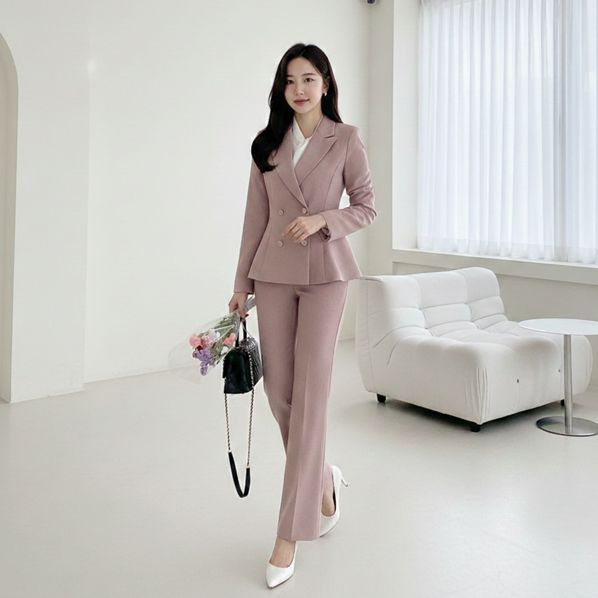 봄 가을 여성 스판 바지정장세트 페플럼자켓 슬랙스 투피스 셋업수트 출근룩 77가능